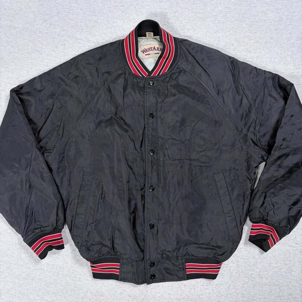 WestArk Quilt Lined Oxford Baseball Jacket Size M Black Red Vintage